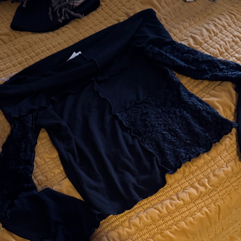 SHEIN Black Lace Patchwork Top